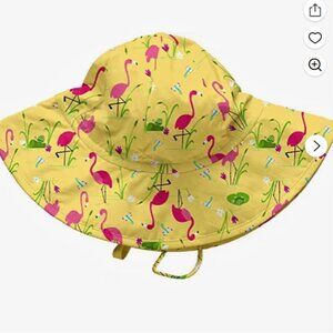 NEW  Play Baby Girl's UPF 50+ Sun Protection Yellow Flamingo Brim Hat, 0-6 Mo.